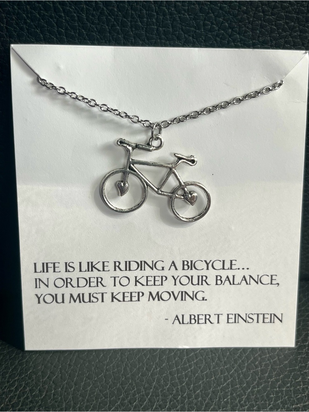 Silver Bicycle Pendant Necklace with Heart Accents